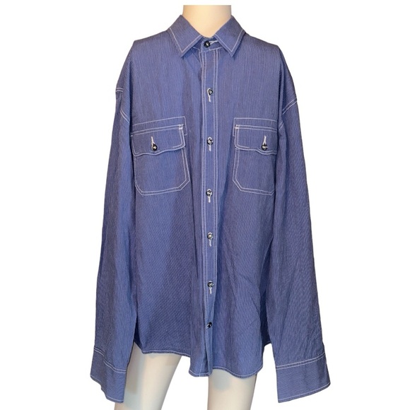 EQ Men’s Button Down Long Sleeve Stripe  Blue/White Shirt, Size‎ L (117) - Picture 1 of 10